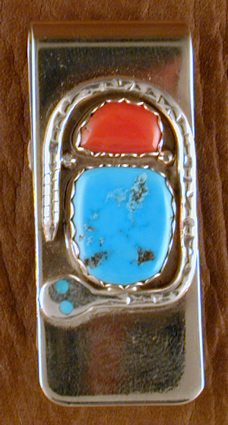 Effie Money Clip Coral and Turquoise with Turq eyes