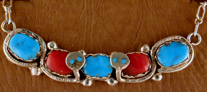 Effie Turquoise and Coral "Choker"Necklace with Turq Eyes