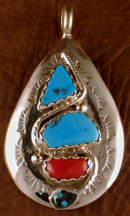 Effie Pendant Turquoise and Coral with Turquoise eyes