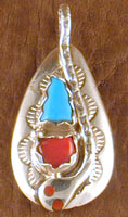 Effie Pendant Turquoise and Coral with Coral eyes
