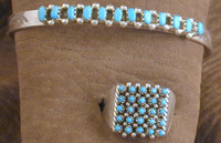 SS Zuni Snake Eyes Turquoise Bracelet and Ring Set - BRACELET