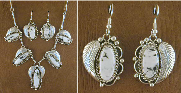 SS White Buffalo Stone Necklace and Earrings Set