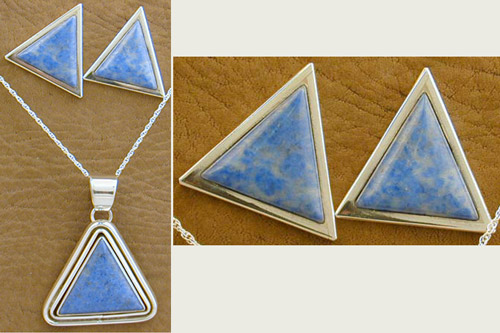 Triangle Shaped SS Lapis Pendant &  Earrings - EARRINGS