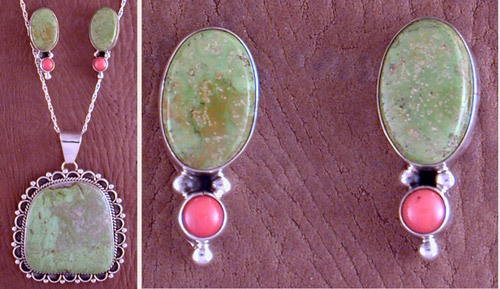 SS Green Turquoise and Coral Set - EARRINGS