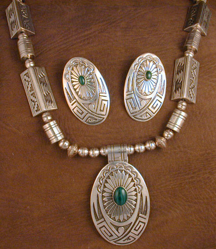 SS Malachite Necklace & Earring Set