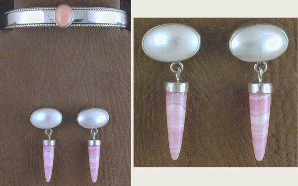SS Rhodochrosite and Mother of Pearl Set - EARRINGS