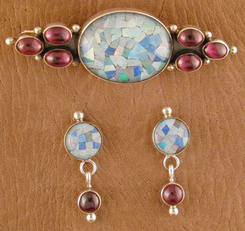 SS Opal Pin and Earrings Set - PIN