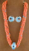 SS and Salmon Coral Sunface Necklace & Earrings - NECKLACE
