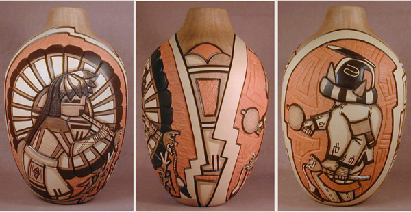Hopi Vase "The Flute Player & Kachina