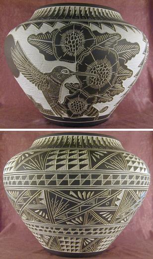 Acoma Etched Pottery/Hummingbird Design