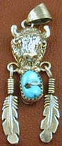 SS Turquoise, Buffalo and Feathers Pendant