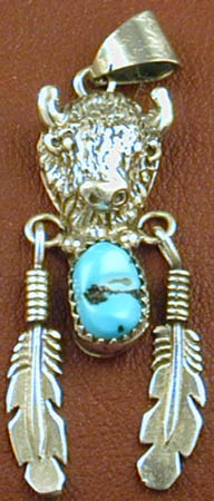 SS Turquoise, Buffalo and Feathers Pendant