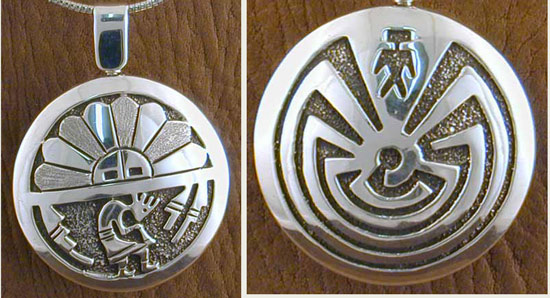 Sterling Silver Kokopelli and Sun Pendant by Sam Gray