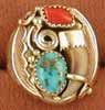 SS Turquoise, Coral and Badger Claw Ring