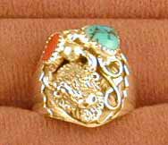 Turquoise & Coral Bison Ring