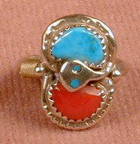 Effie SS, Turquoise & Coral Snake Ring