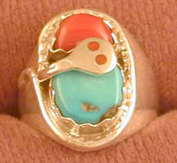 Effie SS, Turquoise and Coral Snake Ring