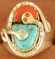 Effie Mens SS Coral and Turquoise Snake Ring