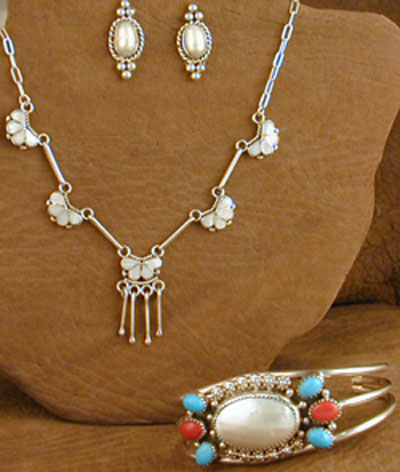 SS Turquoise, Coral and Mother Pearl Set - EARRINGS
