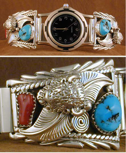 SS, Turquoise and Coral Watch with Buffalo Head