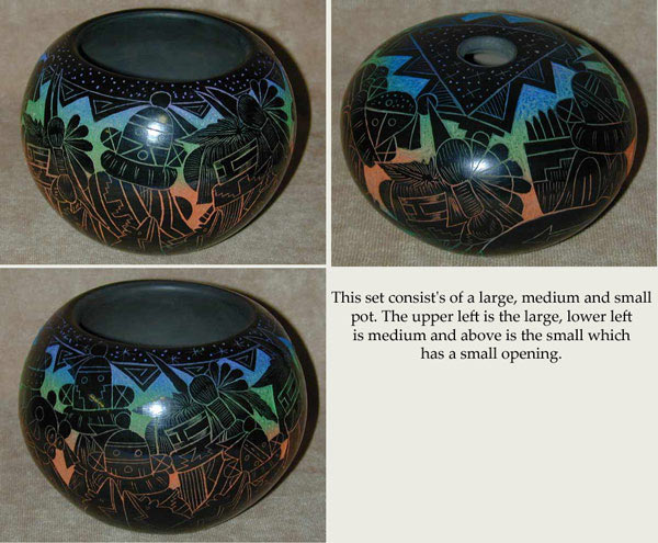Hopi Etched Black Pots